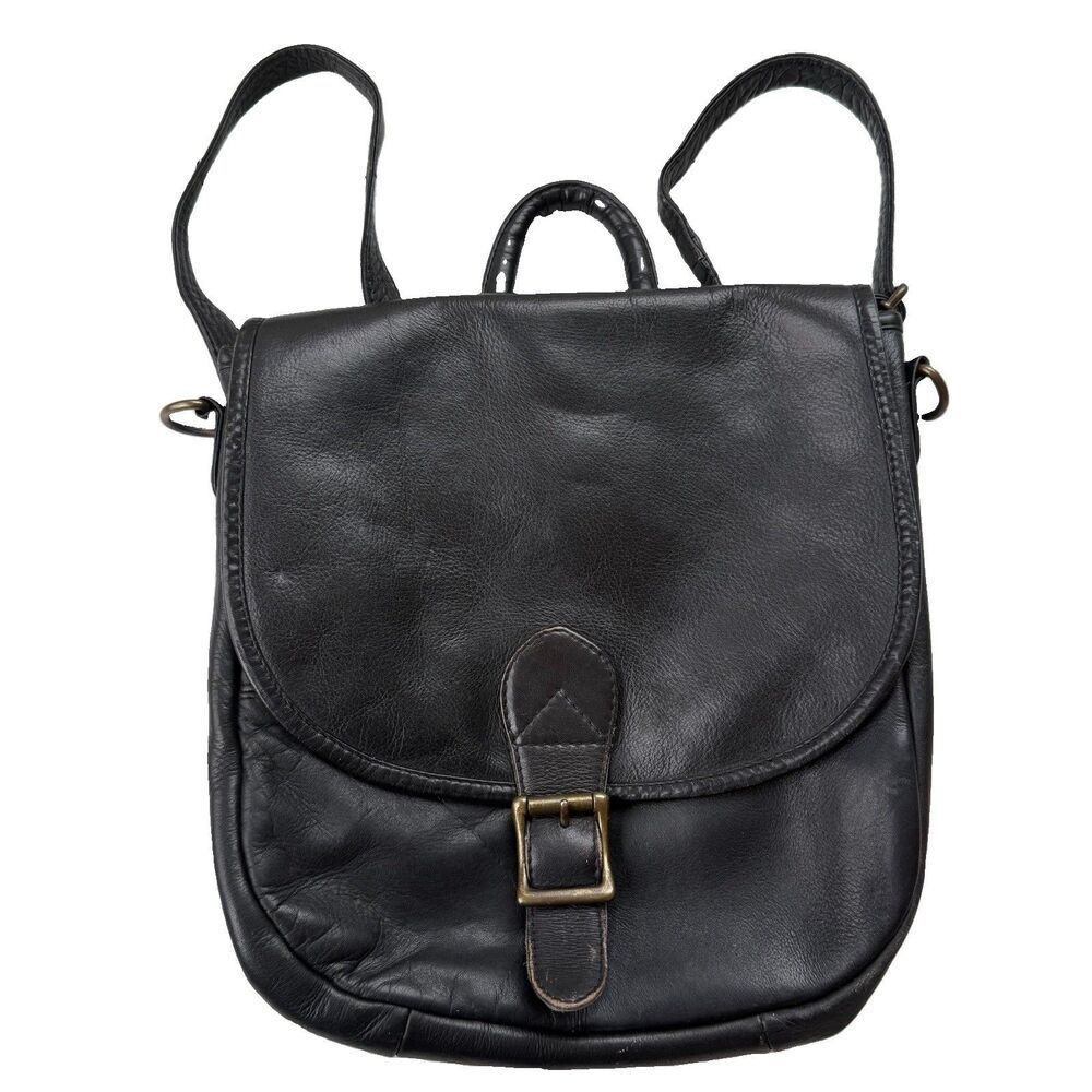 Vintage Hobo International Black Leather Convertible Backpack Crossbody Bag